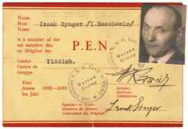 Legitymacja członkowska Isaaka Singera w Żydowskim PEN Klubie w Wilnie