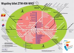 Obszar wspólnego biletu ZTM-KM-WKD w Warszawie i okolicach