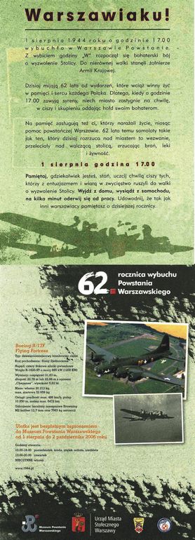 Ulotka zrzucana dziś z B-17 (Muzeum Powstania)