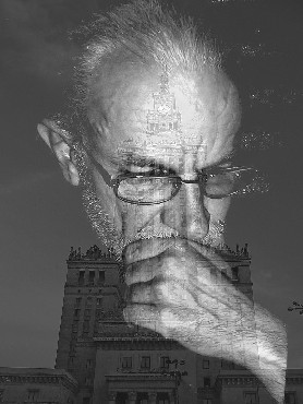 Zadumał sie Wojtek Przygoński nad Pałacem.... (grafika: Jacek Rajewski) (Zobacz też ściągę z PKiN)